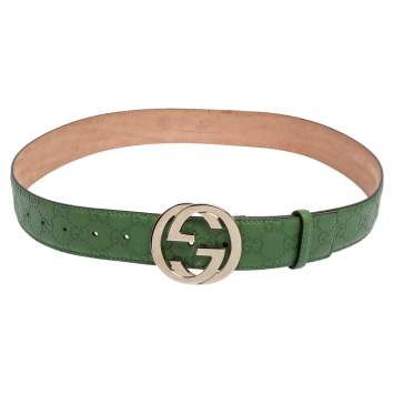 Pre Owned Gucci Green Guccissima Leather Interlocking G Buckle Belt 100 CM