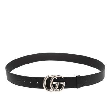 Pre Owned Gucci Black Leather GG Marmont Buckle Belt 110CM