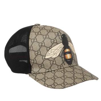 Pre Owned Gucci Beige Bee Print GG Supreme Canvas Baseball Hat Size M