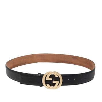 Pre Owned Gucci Black Guccissima Leather Interlocking G Buckle Belt 95 CM