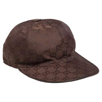 Pre Owned Gucci Brown Logo Detail Synthetic Baseball Cap M