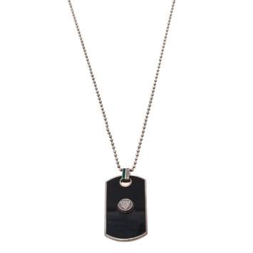 Pre Owned Gucci Sterling Silver Black Dog Tag Pendant Necklace