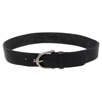 Pre Owned Gucci Black Leather Horsebit Buckle Belt 85CM