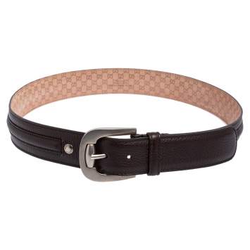 Pre Owned Gucci Brown Textured Leather Buckle Belt 95CM