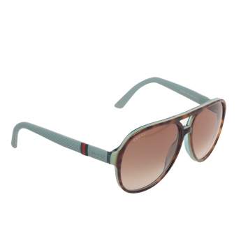 Pre Owned Gucci Light Blue/Tortoise Acetate and Rubber GG1065S Gradient Aviator Sunglasses