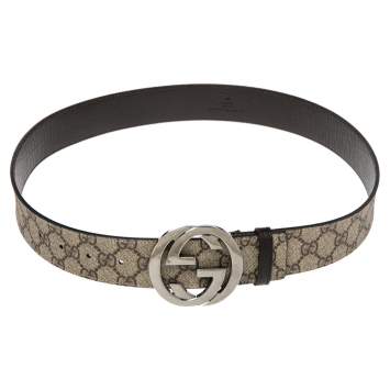 Pre Owned Gucci Beige GG Supreme Canvas Interlocking G Buckle Belt 85CM