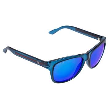 Pre Owned Gucci Blue Acetate GG 3709/S Bio Based Mirror Wayfarer Sunglasses