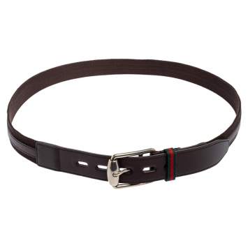 Pre Owned Gucci Brown Canvas and Leather Buckle Belt 105CM