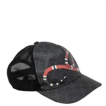 Pre Owned Gucci Black Kingsnake Print GG Supreme Baseball Cap L