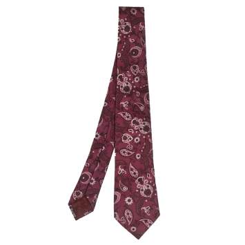 Pre Owned Gucci Burgundy Paisley Jacquard Silk Tie
