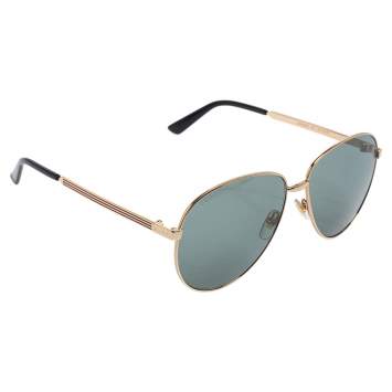 Pre Owned Gucci Green Acetate GG0138S Aviator Sunglasses