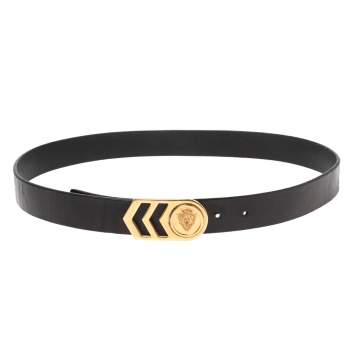 Pre Owned Gucci Black Leather Hysteria Crest Belt 90 CM