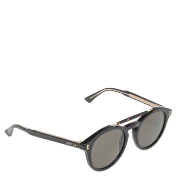 Pre Owned Gucci Black GG0124s Round Sunglasses