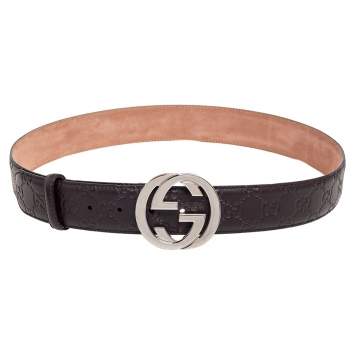 Pre Owned Gucci Dark Brown Guccissima Leather Interlocking G Buckle Belt 95CM