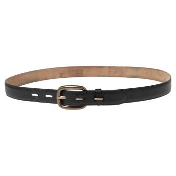 Pre Owned Gucci Black Textured Leather Buckle Belt 105CM