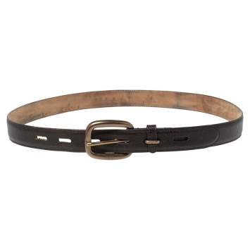 Pre Owned Gucci Dark Brown Textured Leather Buckle Belt 105CM