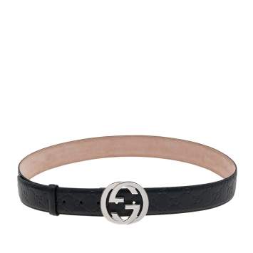 Pre Owned Gucci Black Guccissima Leather Interlocking G Belt 100CM