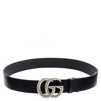 Pre Owned Gucci Black Leather GG Marmont Belt 95 CM