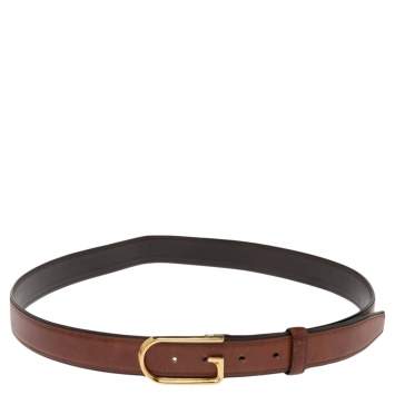 Pre Owned Gucci Brown Leather G Buckle Belt 95CM