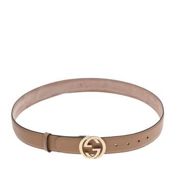 Pre Owned Gucci Beige Leather Interlocking G Buckle Belt 100CM