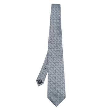 Gucci Metallic Grey Micro Motif Jacquard Silk Tie
