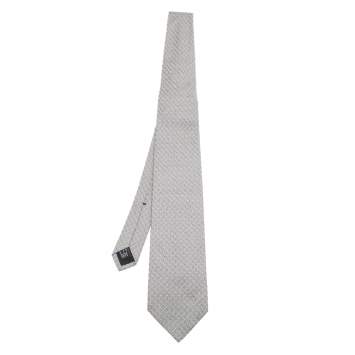Pre Owned Gucci Vintage Grey Logo Monogram Silk Jacquard Tie