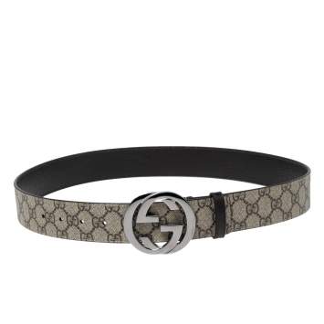 Pre Owned Gucci Beige GG Supreme Canvas Interlocking G Buckle Belt 90CM