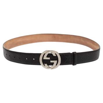 Pre Owned Gucci Black Guccissima Leather Interlocking G Buckle Belt 100 CM