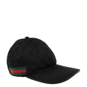 Pre Owned Gucci Black GG Jacquard Canvas Web Stripe Detail Baseball Cap S