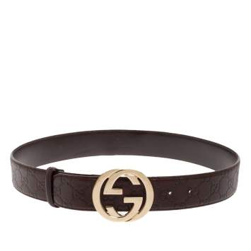Pre Owned Gucci Dark Brown Guccissima Leather Interlocking G Buckle Belt 85CM