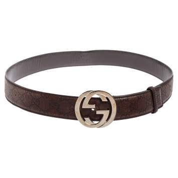 Pre Owned Gucci Dark Brown Guccissima Leather Interlocking G Buckle Belt 100CM