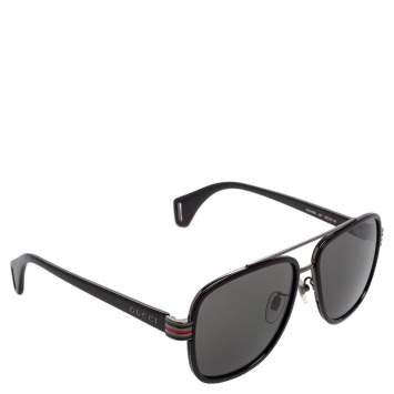 Pre Owned Gucci Black Tone/ Grey GG0448S Pilot Sunglasses