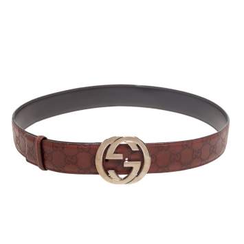 Pre Owned Gucci Brown Guccissima Leather Interlocking G Buckle Belt 95CM