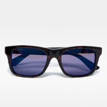 Pre Owned Gucci Grey/Brown Havana GG0008S Square Sunglasses