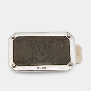 Pre Owned Gucci GG Monogram Leather Silver Tone Money Clip