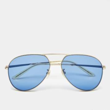Pre Owned Gucci Gold Tone/Blue GG0356S Aviator Sunglasses