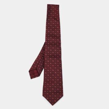 Pre Owned Gucci Burgundy Logo Pattern Jacquard Silk Tie