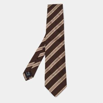 Pre Owned Gucci Vintage Brown Striped Silk Tie