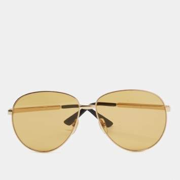 Pre Owned Gucci Gold Tone/Yellow GG0138S Aviator Sunglasses