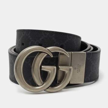 Pre Owned Gucci Grey GG Supreme Canvas Reversible Interlocking GG Buckle Belt 100CM