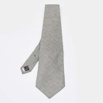 Pre Owned Gucci Vintage Grey Logo Jacquard Silk Tie