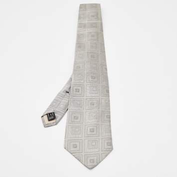 Pre Owned Gucci Grey G Silk Jacquard Tie
