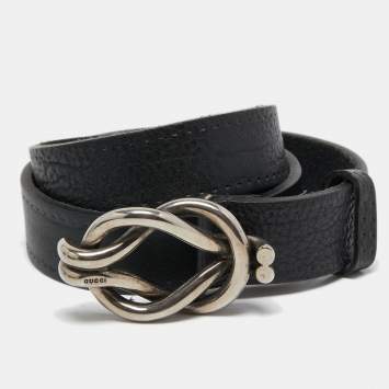 Pre Owned Gucci Black Leather Knotted Buckle Belt 95CM