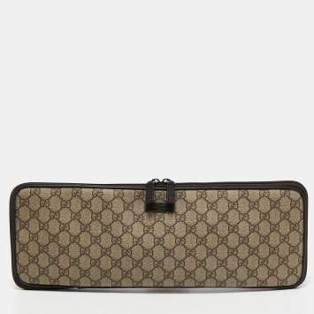 Pre Owned Gucci Beige GG Supreme Canvas and Leather Travel Tie Case