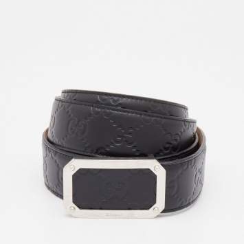 Pre Owned Gucci Black Guccissima Leather Buckle Belt 120 CM
