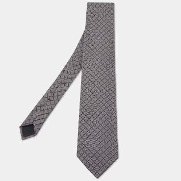 Pre Owned Gucci Black Logo Diamante Silk Jacquard Tie