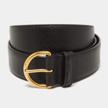 Pre Owned Gucci Black Leather D Buckle Belt 100CM