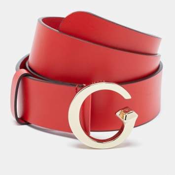 Pre Owned Gucci Red Leather G Buckle Belt 95CM
