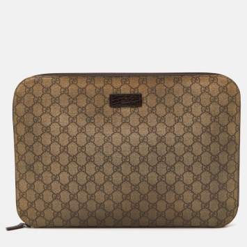 Pre Owned Gucci Beige GG Supreme Canvas Document Portfolio Case