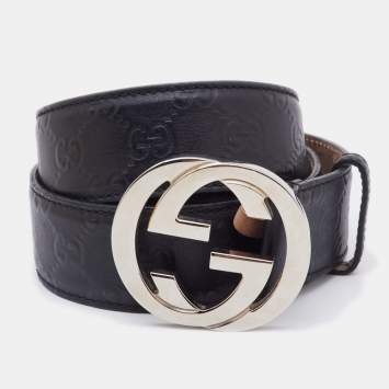 Pre Owned Gucci Black Guccissima Leather Interlocking G Buckle Belt 100CM